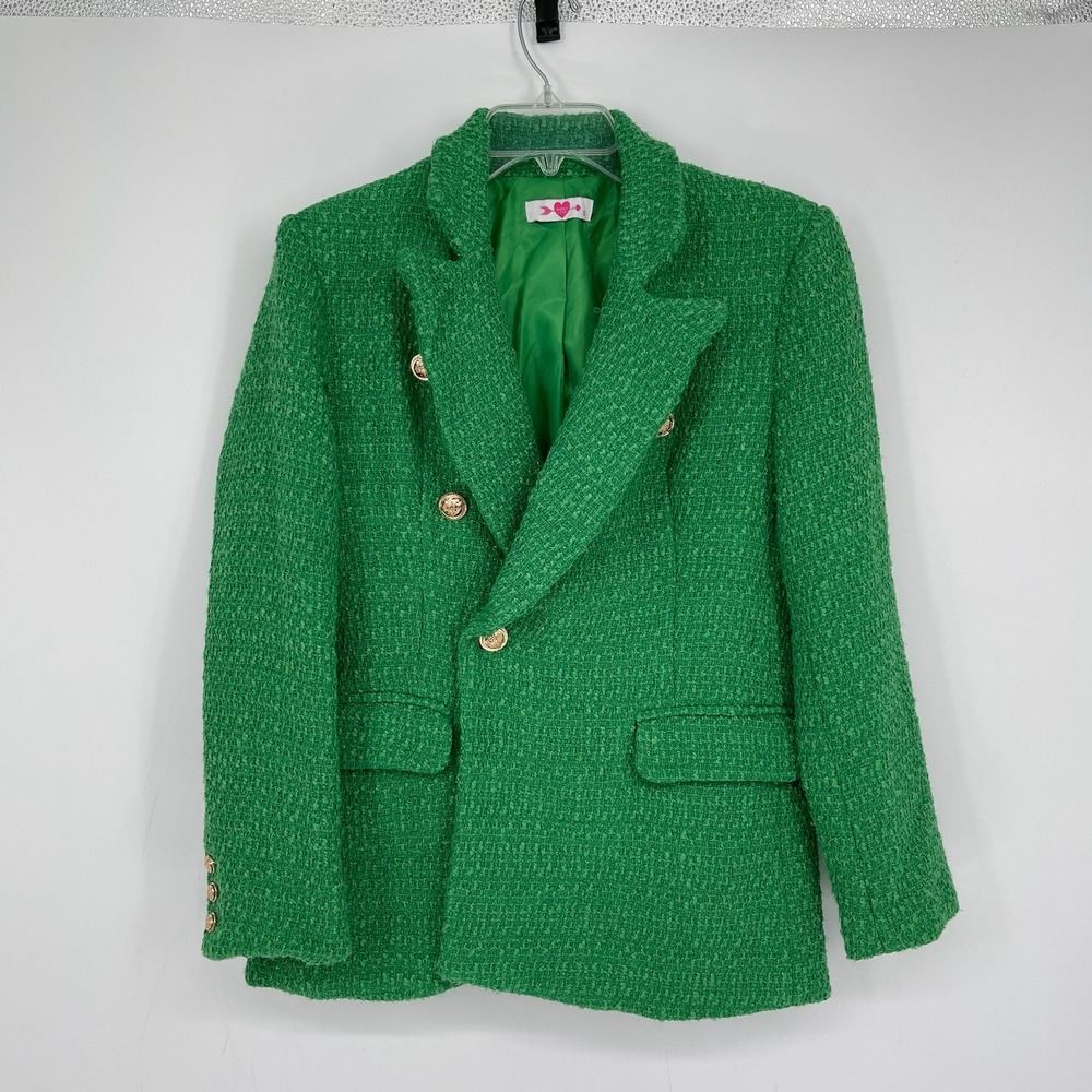 BuddyLove Women's Green Tweed Double Breasted Tucker Office Blazer Jacket Size S